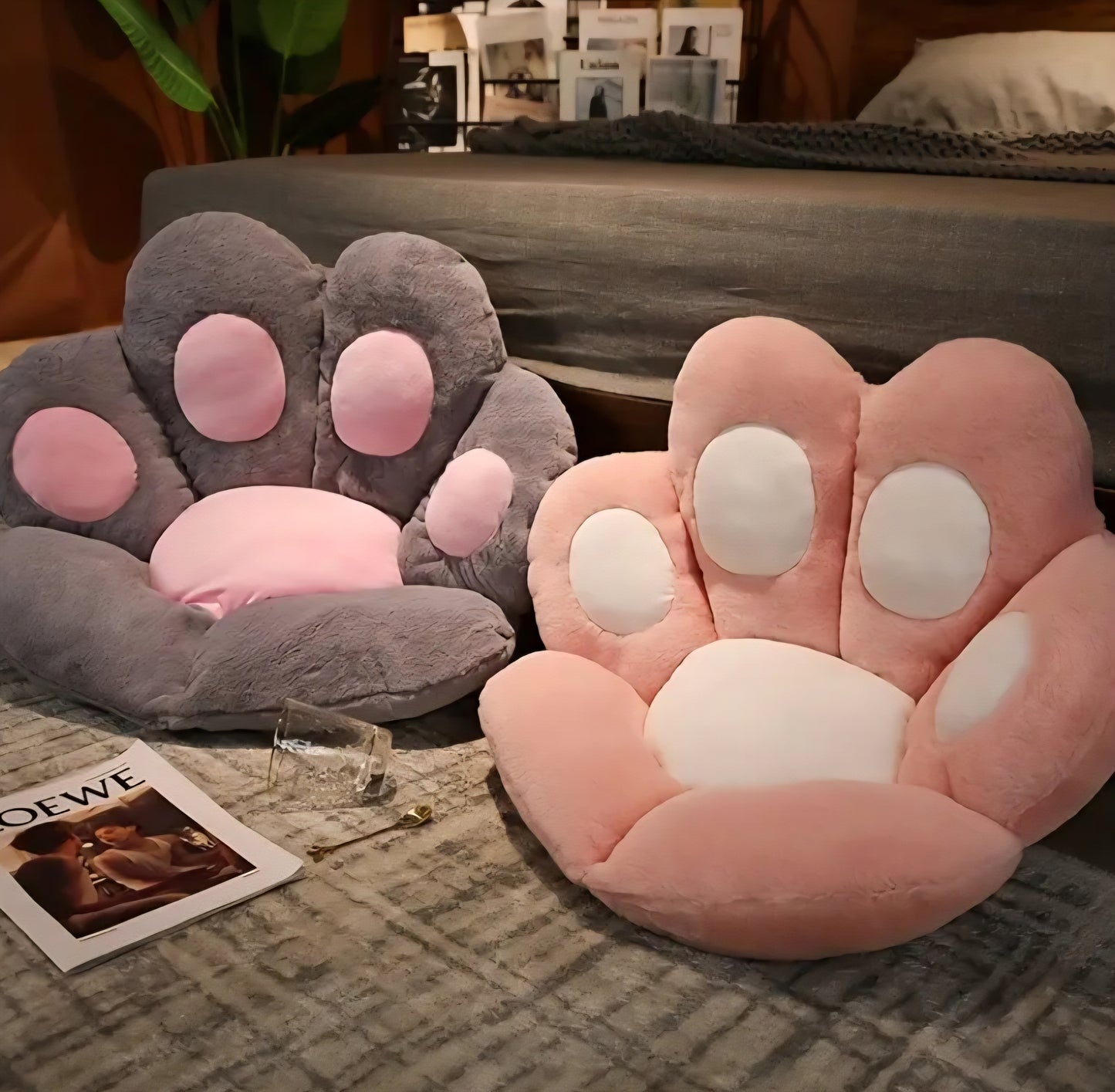 Kissen Pfote 🐾 Weiß/Grau/Rosa